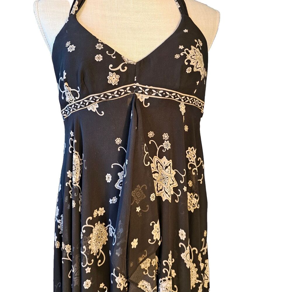 Halter Dress Sz 8 Plaza South Black Floral Assymmetric Cruise Resort Beach - Picture 4 of 11